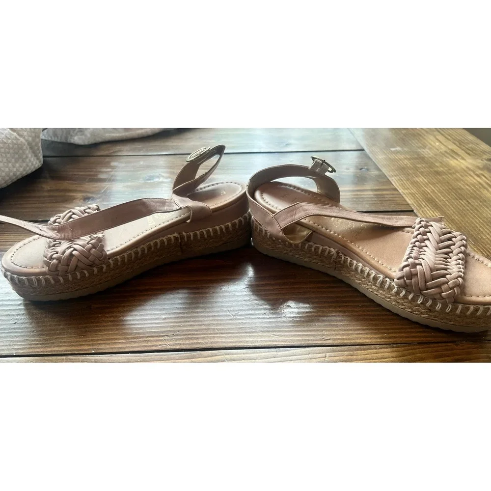 Fiorella Nude Woven Espadrille Platform Sandals Ankle Strap Pink Womens 7.5